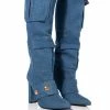 ALL OVER ME CHUNKY CARGO PATCHWORK BOOT IN DENIM -AZALEA WANG SHOP all over me chunky cargo patchwork boot in denim blue 1 1