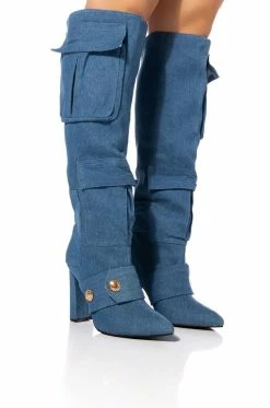 ALL OVER ME CHUNKY CARGO PATCHWORK BOOT IN DENIM