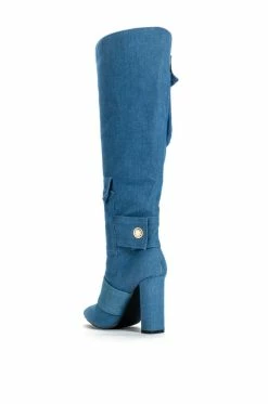 ALL OVER ME CHUNKY CARGO PATCHWORK BOOT IN DENIM -AZALEA WANG SHOP all over me chunky cargo patchwork boot in denim blue 4 4
