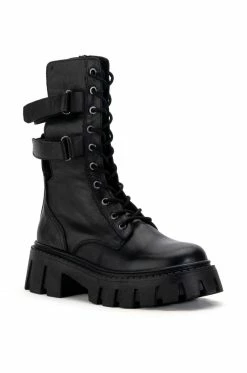 GENUINE LEATHER ASPECT LACE UP BOOTIE IN BLACK -AZALEA WANG SHOP aspect genuine leather lace up bootie in black black 3 3