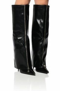 AZALEA WANG ACADIA STILETTO KNEE HIGH WEDGE BOOT IN BLACK