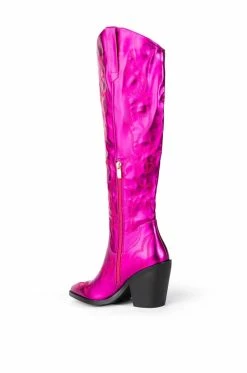 AZALEA WANG AFTER PARTY METALLIC WESTERN BOOT IN PINK -AZALEA WANG SHOP azalea wang after party metallic western boot in pink pink 4 4