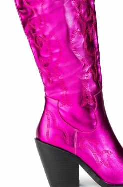 AZALEA WANG AFTER PARTY METALLIC WESTERN BOOT IN PINK -AZALEA WANG SHOP azalea wang after party metallic western boot in pink pink 5 5