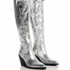 AZALEA WANG AFTER PARTY METALLIC WESTERN BOOT IN SILVER 2 AZALEA WANG AFTER PARTY METALLIC WESTERN BOOT IN SILVER -AZALEA WANG SHOP azalea wang after party metallic western boot in silver silver 1 1