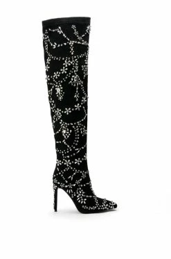 AZALEA WANG SHOP 21 AZALEA WANG AGELESS RHINESTONE STILETTO BOOT IN BLACK SUEDE