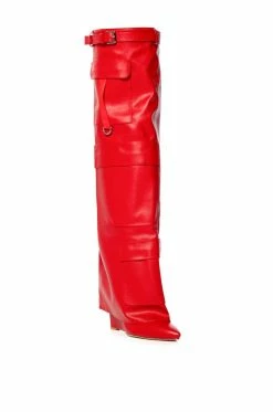 AZALEA WANG ALEXIA FOLD OVER WEDGE BOOT IN RED -AZALEA WANG SHOP azalea wang alexia fold over wedge boot in red red 3 3 c1