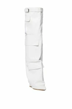 AZALEA WANG ALEXIA FOLD OVER WEDGE BOOT IN WHITE -AZALEA WANG SHOP azalea wang alexia fold over wedge boot in white white 3 3 c1