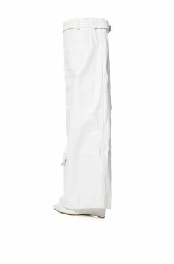 AZALEA WANG ALEXIA FOLD OVER WEDGE BOOT IN WHITE -AZALEA WANG SHOP azalea wang alexia fold over wedge boot in white white 4 4 c1