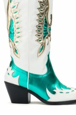 AZALEA WANG SHOW ME OFF COWBOY BOOT IN GREEN -AZALEA WANG SHOP azalea wang alpoline wedge boot in green green 5 5