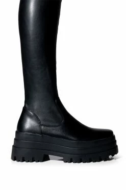 AZALEA WANG ARETHA STRETCH BOOT WITH 4 WAY STRETCH IN BLACK -AZALEA WANG SHOP azalea wang aretha stretch boot in black black 5 5