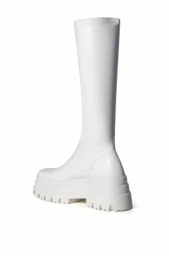 AZALEA WANG ARETHA STRETCH BOOT WITH 4 WAY STRETCH IN WHITE -AZALEA WANG SHOP azalea wang aretha stretch boot in white white 4 4