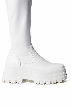 AZALEA WANG ARETHA STRETCH BOOT WITH 4 WAY STRETCH IN WHITE -AZALEA WANG SHOP azalea wang aretha stretch boot in white white 5 5