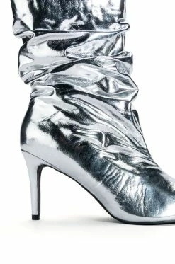 AZALEA WANG ARIELLA SLOUCH STILETTO BOOTIE IN SILVER -AZALEA WANG SHOP azalea wang ariella slouch stiletto bootie in silver silver 5 5