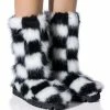 AZALEA WANG ASPEN FURRY CHECKERBOARD BOOTIE IN BLACKWHITE -AZALEA WANG SHOP azalea wang aspen furry checkerboard bootie in blackwhite black white 1 1