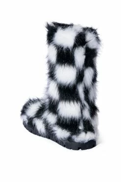 AZALEA WANG ASPEN FURRY CHECKERBOARD BOOTIE IN BLACKWHITE -AZALEA WANG SHOP azalea wang aspen furry checkerboard bootie in blackwhite black white 4 4