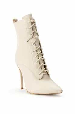AZALEA WANG ASTORIA LACE UP STILETTO BOOTIE IN BONE -AZALEA WANG SHOP azalea wang astoria lace up stiletto bootie in bone bone 3 3