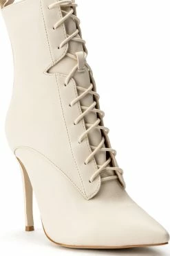 AZALEA WANG ASTORIA LACE UP STILETTO BOOTIE IN BONE -AZALEA WANG SHOP azalea wang astoria lace up stiletto bootie in bone bone 5 5