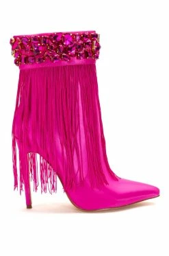 AZALEA WANG AVERI EMBELLISHED FRINGE BOOTIE IN PINK -AZALEA WANG SHOP azalea wang averi embellished fringe bootie in pink pink 2 2 c1 c1