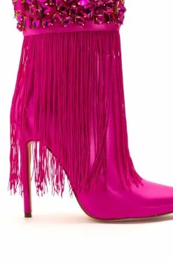 AZALEA WANG AVERI EMBELLISHED FRINGE BOOTIE IN PINK -AZALEA WANG SHOP azalea wang averi embellished fringe bootie in pink pink 5 5