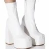 AZALEA WANG BE YOUR GIRL CHUNKY PLATFORM BOOTIE WITH 4 WAY STRETCH IN WHITE -AZALEA WANG SHOP azalea wang be your girl chunky platform bootie in white white 1 1