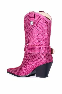 AZALEA WANG BIG SLAY RHINESTONE EMBELLISHED WESTERN BOOTIE IN PINK -AZALEA WANG SHOP azalea wang big slay rhinestone embellished western bootie in pink pink 4 4