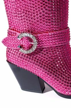 AZALEA WANG BIG SLAY RHINESTONE EMBELLISHED WESTERN BOOTIE IN PINK -AZALEA WANG SHOP azalea wang big slay rhinestone embellished western bootie in pink pink 5 5