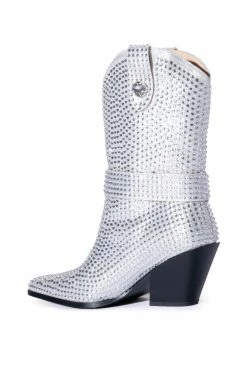 AZALEA WANG BIG SLAY RHINESTONE EMBELLISHED WESTERN BOOTIE IN SILVER -AZALEA WANG SHOP azalea wang big slay rhinestone embellished western bootie in silver silver 4 4