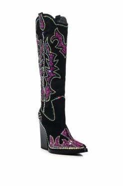 AZALEA WANG BILLINGS EMBELLISHED WESTERN BOOT IN BLACK -AZALEA WANG SHOP azalea wang billings embellished western boot in black black 3 3
