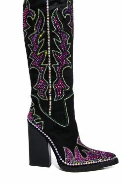 AZALEA WANG BILLINGS EMBELLISHED WESTERN BOOT IN BLACK -AZALEA WANG SHOP azalea wang billings embellished western boot in black black 5 5