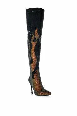 AZALEA WANG BLING OF FIRE STILETTO BOOT IN BLACK -AZALEA WANG SHOP azalea wang bling of fire stiletto boot in black black 5 5