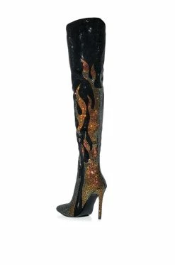 AZALEA WANG BLING OF FIRE STILETTO BOOT IN BLACK -AZALEA WANG SHOP azalea wang bling of fire stiletto boot in black black 6 6