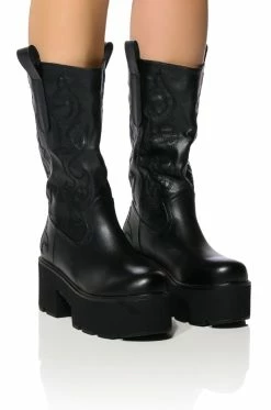 AZALEA WANG BLIZZARD CHUNKY WESTERN BOOT IN BLACK -AZALEA WANG SHOP azalea wang blizzard chunky western boot in black black 1 1