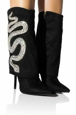 AZALEA WANG SHOP 33 AZALEA WANG BOLD BLING RHINESTONE SNAKE FOLD OVER BOOTIE IN BLACK