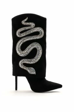 AZALEA WANG SHOP -AZALEA WANG SHOP azalea wang bold bling rhinestone snake fold over bootie in black black 2 2