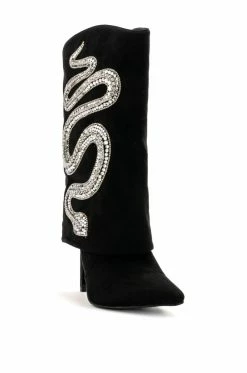 AZALEA WANG BOLD BLING RHINESTONE SNAKE FOLD OVER BOOTIE IN BLACK -AZALEA WANG SHOP azalea wang bold bling rhinestone snake fold over bootie in black black 3 3