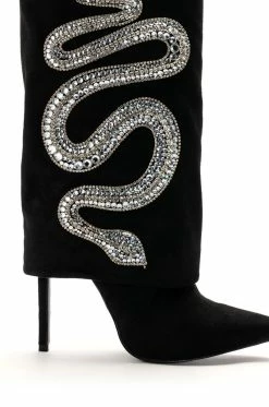 AZALEA WANG BOLD BLING RHINESTONE SNAKE FOLD OVER BOOTIE IN BLACK -AZALEA WANG SHOP azalea wang bold bling rhinestone snake fold over bootie in black black 5 5