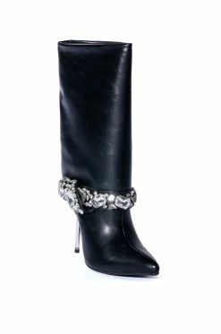 AZALEA WANG BRIAR FOLD OVER RHINESTONE GEM STILETTO BOOTIE IN BLACK -AZALEA WANG SHOP azalea wang briar fold over rhinestone gem stiletto bootie in black black 3 3