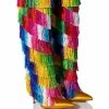 AZALEA WANG BRING THE PARTY KNEE HIGH BOOT WITH RAINBOW FRINGE -AZALEA WANG SHOP azalea wang bring the party knee high boot with rainbow fringe multi 1 1