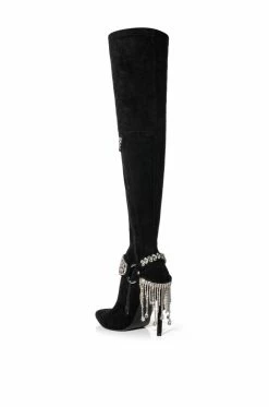 AZALEA WANG CAESAR KNEE HIGH RHINESTONE FRINGE BOOT IN BLACK -AZALEA WANG SHOP azalea wang caesar knee high rhinestone fringe boot in black black 4 4 c1 c1