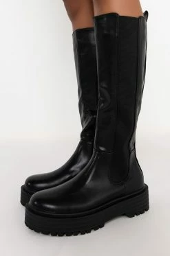 AZALEA WANG CAN'T RAIN ON ME FLATFORM BOOT IN BLACK -AZALEA WANG SHOP azalea wang cant rain on me flatform boot in black black 5 5