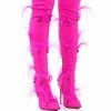 AZALEA WANG CAROLYN FEATHER EMBELLISHED PINK BOOT -AZALEA WANG SHOP azalea wang carolyn feather embellished pink boot pink 1 1