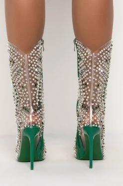 AZALEA WANG CENTER OF ATTENTION WESTERN STILETTO BOOTIE IN GREEN -AZALEA WANG SHOP azalea wang center of attention stiletto bootie in green green 4 4