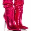 AZALEA WANG CHARLOTTE METALLIC SNAKE STILETTO BOOTIE IN FUCHSIA -AZALEA WANG SHOP azalea wang charlotte metallic snake stiletto bootie in fuchsia fuchsia 1 1