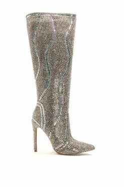 AZALEA WANG CLASSY RHINESTONE ENCRUSTED STILETTO BOOT IN SILVER -AZALEA WANG SHOP azalea wang classy rhinestone encrusted stiletto boot in silver silver 2 2