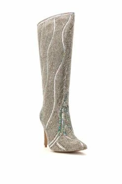AZALEA WANG CLASSY RHINESTONE ENCRUSTED STILETTO BOOT IN SILVER -AZALEA WANG SHOP azalea wang classy rhinestone encrusted stiletto boot in silver silver 3 3