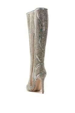 AZALEA WANG CLASSY RHINESTONE ENCRUSTED STILETTO BOOT IN SILVER -AZALEA WANG SHOP azalea wang classy rhinestone encrusted stiletto boot in silver silver 4 4
