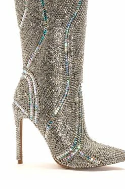 AZALEA WANG CLASSY RHINESTONE ENCRUSTED STILETTO BOOT IN SILVER -AZALEA WANG SHOP azalea wang classy rhinestone encrusted stiletto boot in silver silver 5 5