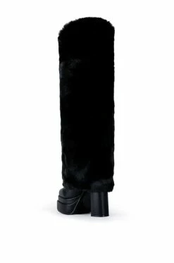 AZALEA WANG COCO FUR FOLD OVER BOOT IN BLACK -AZALEA WANG SHOP azalea wang coco fur fold over boot in black black 4 4