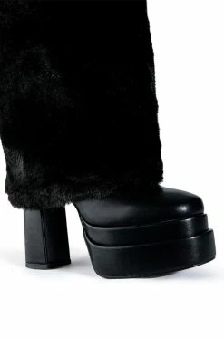AZALEA WANG COCO FUR FOLD OVER BOOT IN BLACK -AZALEA WANG SHOP azalea wang coco fur fold over boot in black black 5 5