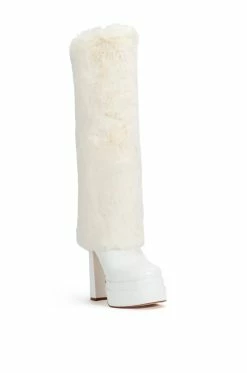AZALEA WANG COCO FUR FOLD OVER BOOT IN WHITE -AZALEA WANG SHOP azalea wang coco fur fold over boot in white white 3 3